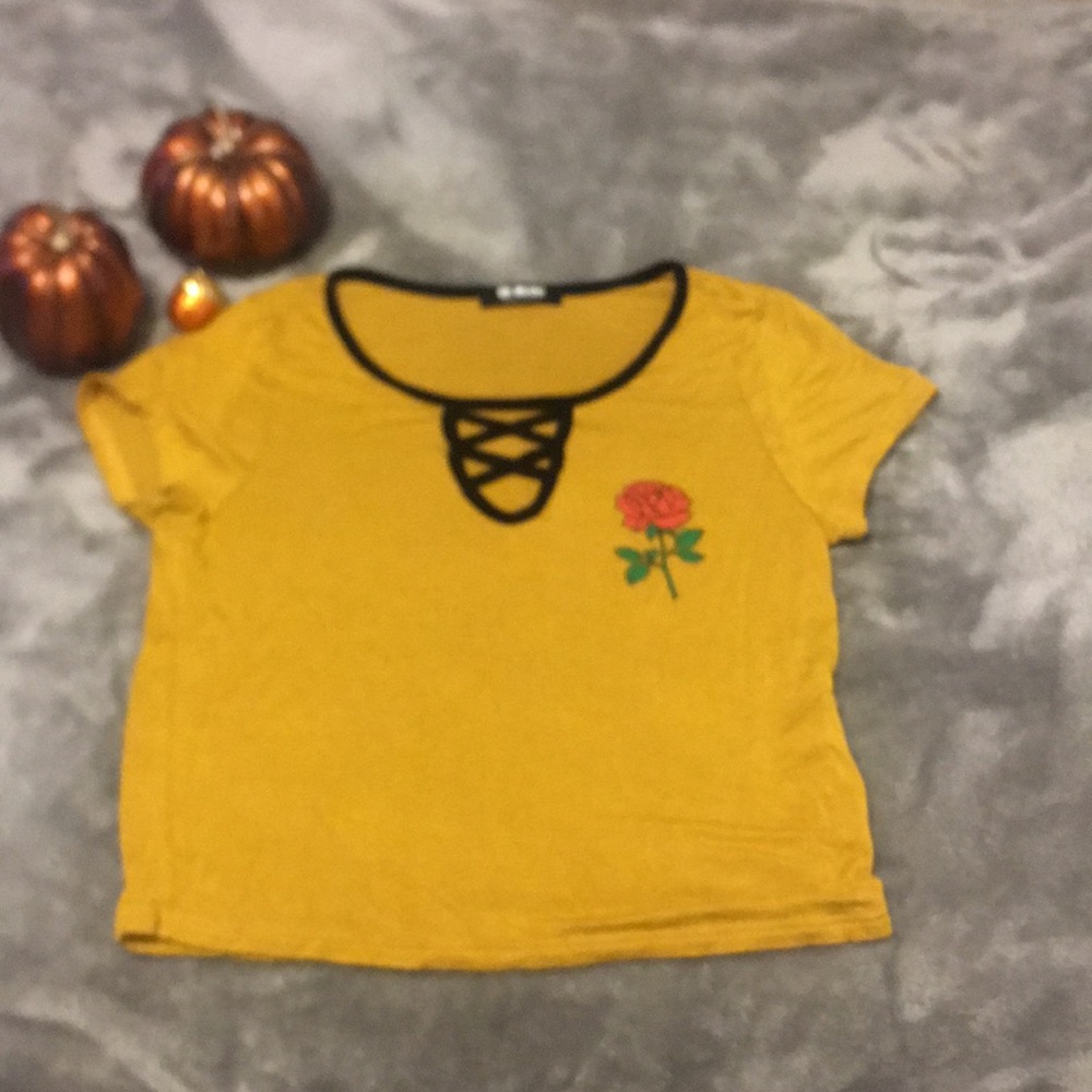 Yellow crop top with rose